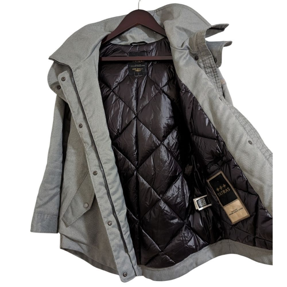 Tatras Gray Houndstooth Down Parka Jacket W/ Poland Raccoon Fur Hood Size Xs View 3